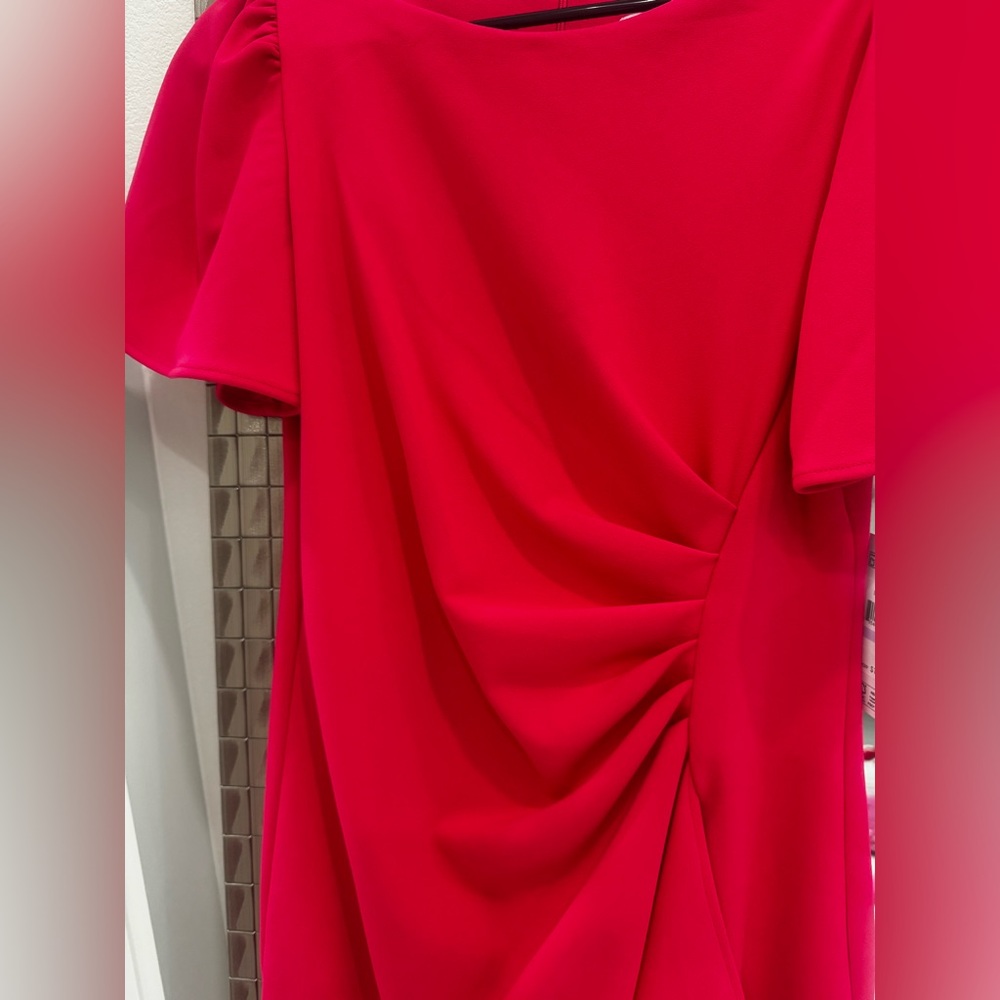 New DKNY Hot Pink Ruched Midi Dress - Picture 2 of 5